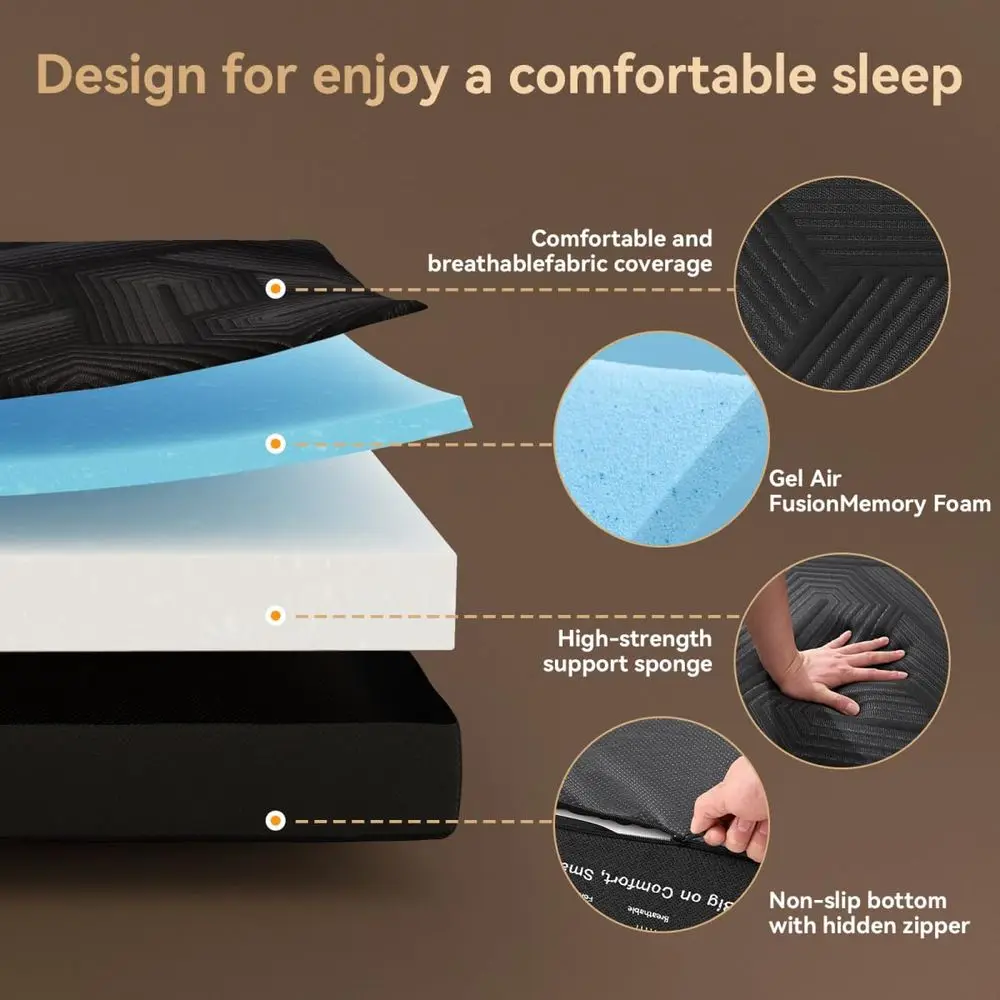 

Topper, 6 Inch Memory Foam TriFold Mattress Full, Foldable Bed with Washable Cover, Handles and NonSlip Bottom for Yoga, Living