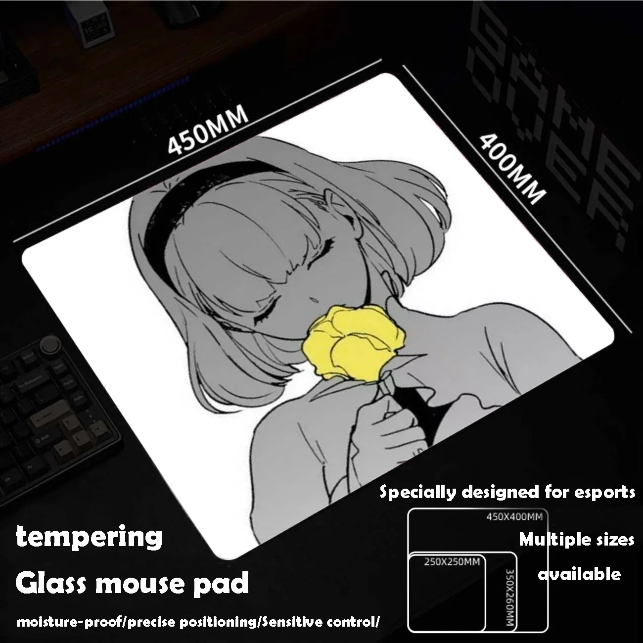 

Cool Girl Glass Mousepad Sora Game Mouse Pad Customized Pattern Tempered Smooth Gaming Desk Mat Fps Esports Office