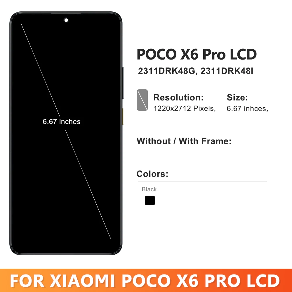 OLED Quality Poco X6 Pro Screen Replacement for Xiaomi Poco X6 Pro 2311DRK48G 2311DRK48I Lcd Display Touch Screen with Frame