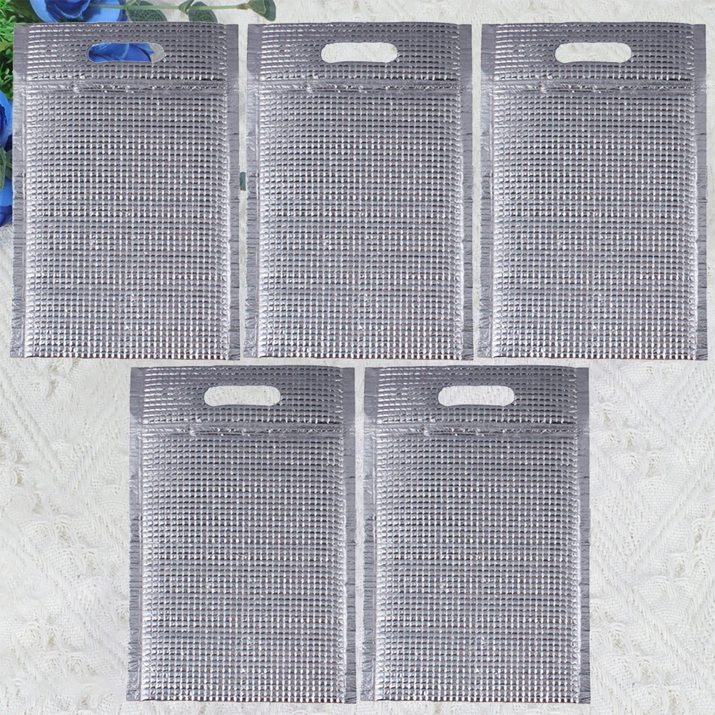 

5PCS Insulated Bags Food Storage Thermal Aluminum Lunch Pouch Heat Preservation Silver Odorless EcoFriendly Home