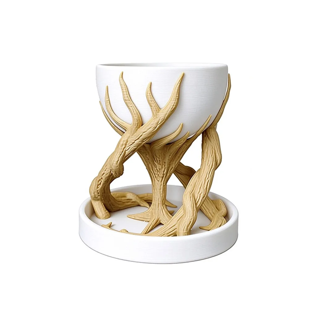 3D Printed Tree Root Planter Pot Drainage Tray Imitation Root Fun Root Flower Pot Modern Art Twisting Branch Base Plant Holder
