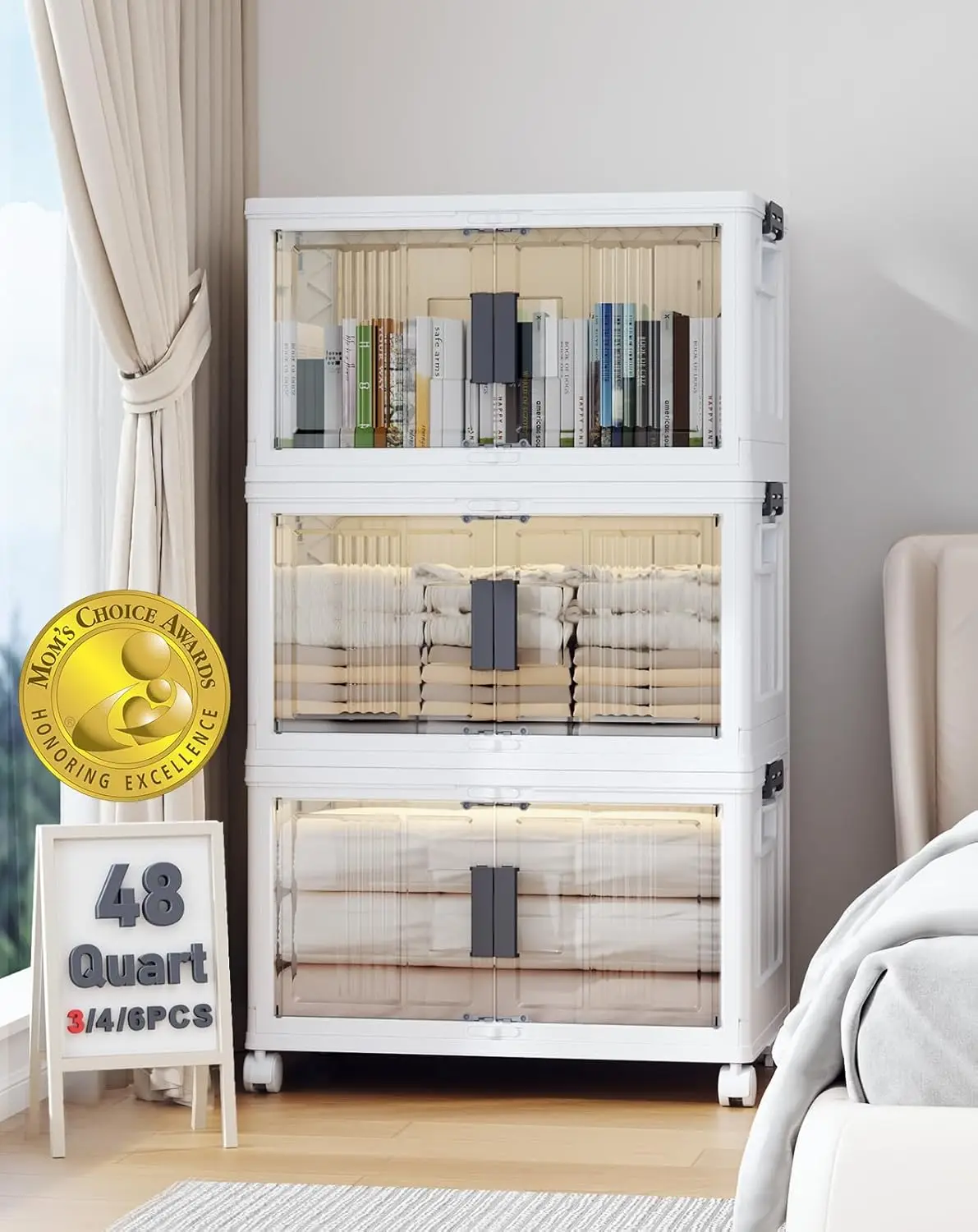 

Складные контейнеры для хранения с крышками, дверцами и колесами — складные пластиковые коробки-органайзеры, штабелируемые контейнеры для шкафов, 3 шт.