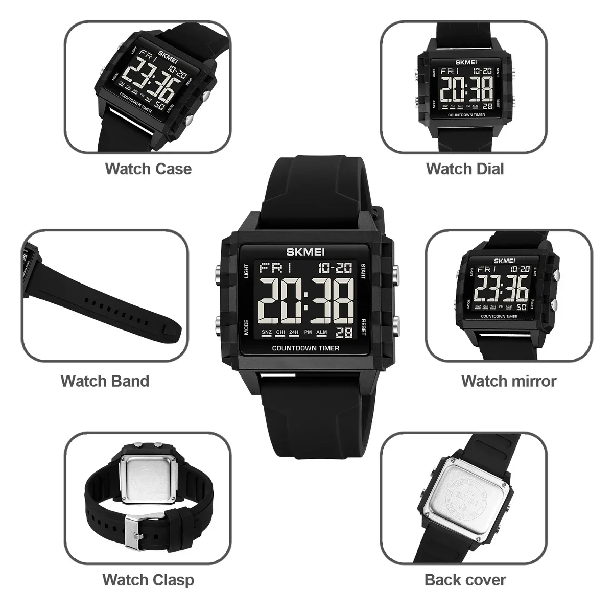 SKMEI 2320 Cool Digital Sport Watches for Men Women Students 5Bar Waterproof Stopwatch Countdown Wristwatch Clock Reloj Hombre