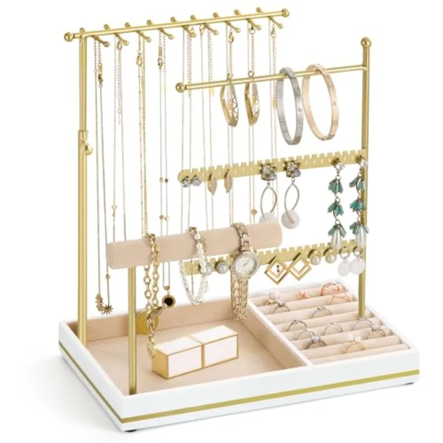 

Jewelry Holder, Jewelry Organizer Stand Necklace Earrings Bracelet Holder, 5 Tier Jewelry Display Tower Rack with Metal Frame a