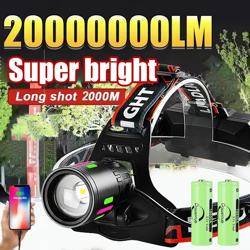 

Strong Light Headlight USB Rechargeable Powerful LED Headlamp Ultra Bright Head Flashlight for Camping Fishing