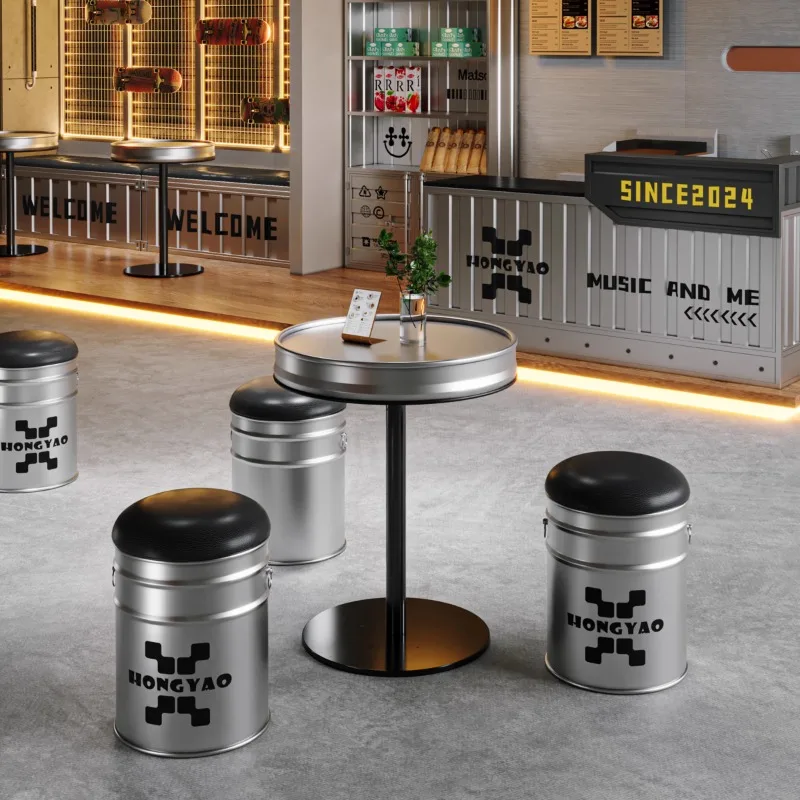 Stylish Round Stool & Outdoor Dining Table Trendy Cafe Restaurant Furniture for Milk Tea Shop Stool BBQ Patio Seating Area