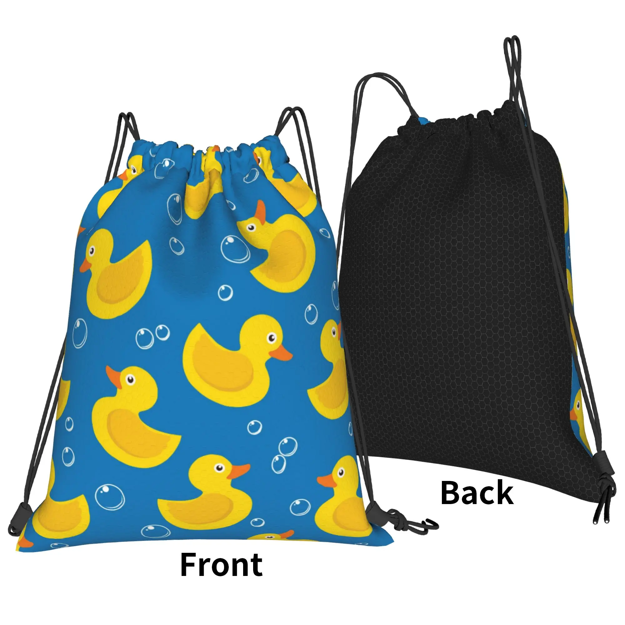 Cute Yellow Rubber Duck Blue Drawstring Backpack Gym Bag Water Resistant Animal String Sackpack for Exercise 36cm (W) x 43cm (H)