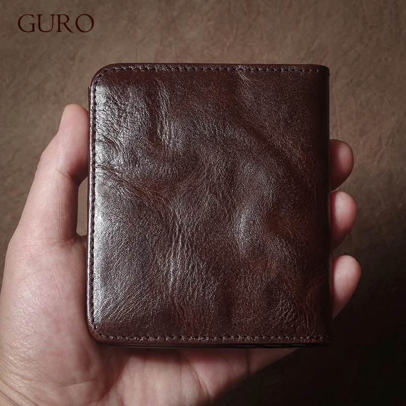 

Кошелек GURO из натуральной кожи, высокое качество, слоты для нескольких карт, ультратонкий легкий держатель для кредитных карт, мужской и женский двойной зажим для денег