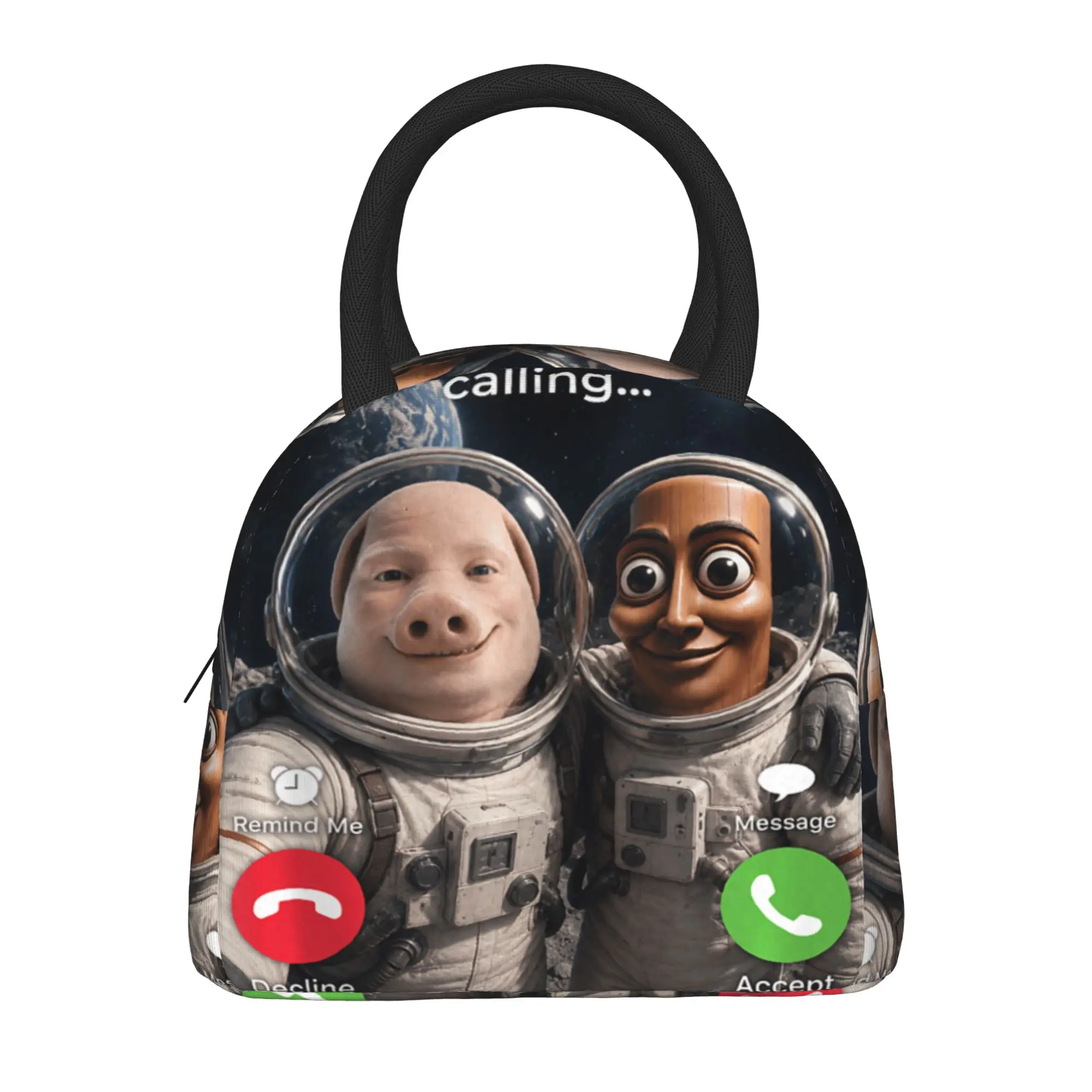 Funny Brainrot Outer Space Meme Tung Sahur John Pork Selfie Lunch Bag Portable Zipper Lunch Box Adult Travel Custom Cooler Bag