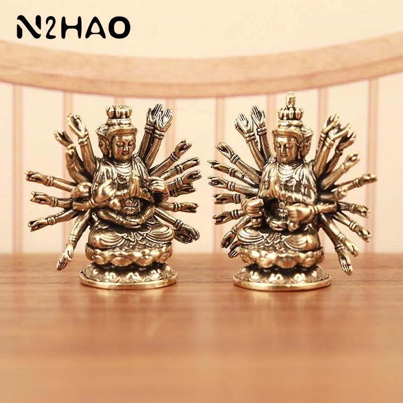 Thousand-Hand Bodhisattva Antique Brass  Statue Vintage Spiritual Decor for  Temple Home Office Meditation
