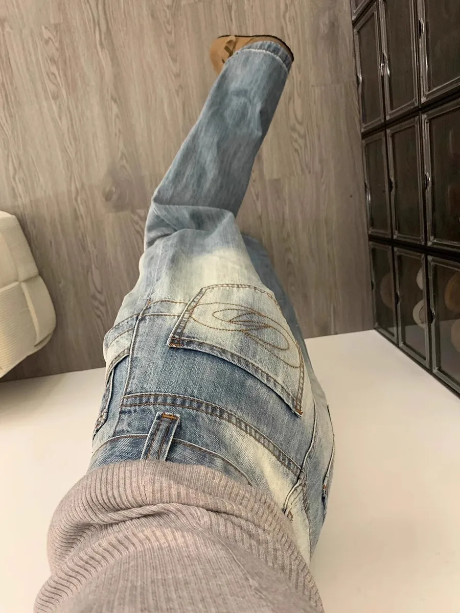 Retro American High Waist Distressed Denim Jeans Women's Spring Autumn Winter Loose Wide Leg Casual Straight Long Trousers