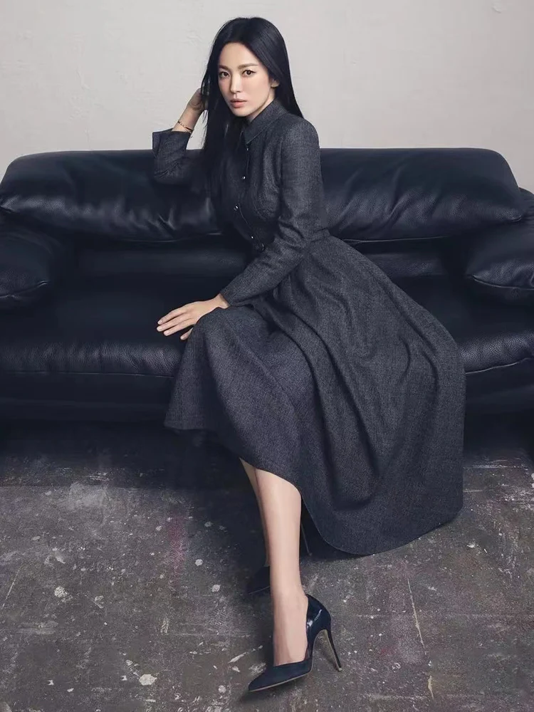 

Runway Spring Autumn Women's New Designer High Quality Office Casual Party Celebrity Vintage Elegant Chic Button Shirt Dress
