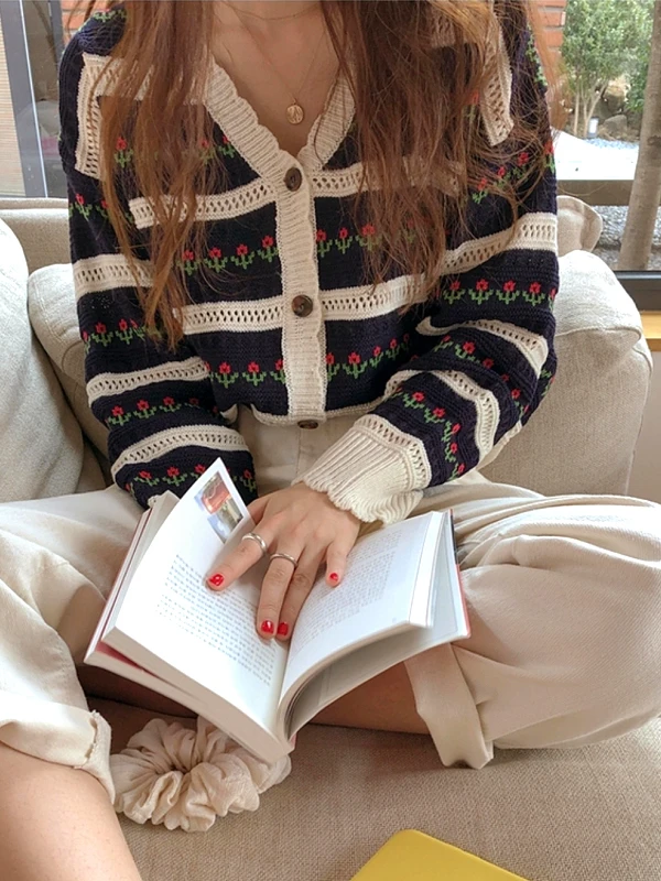 Koreaanse Streep Vintage Sli Open Vest Trui vrouwen Herfst Winter V-ne Losse ort Pluizige Truien Bovenkleding