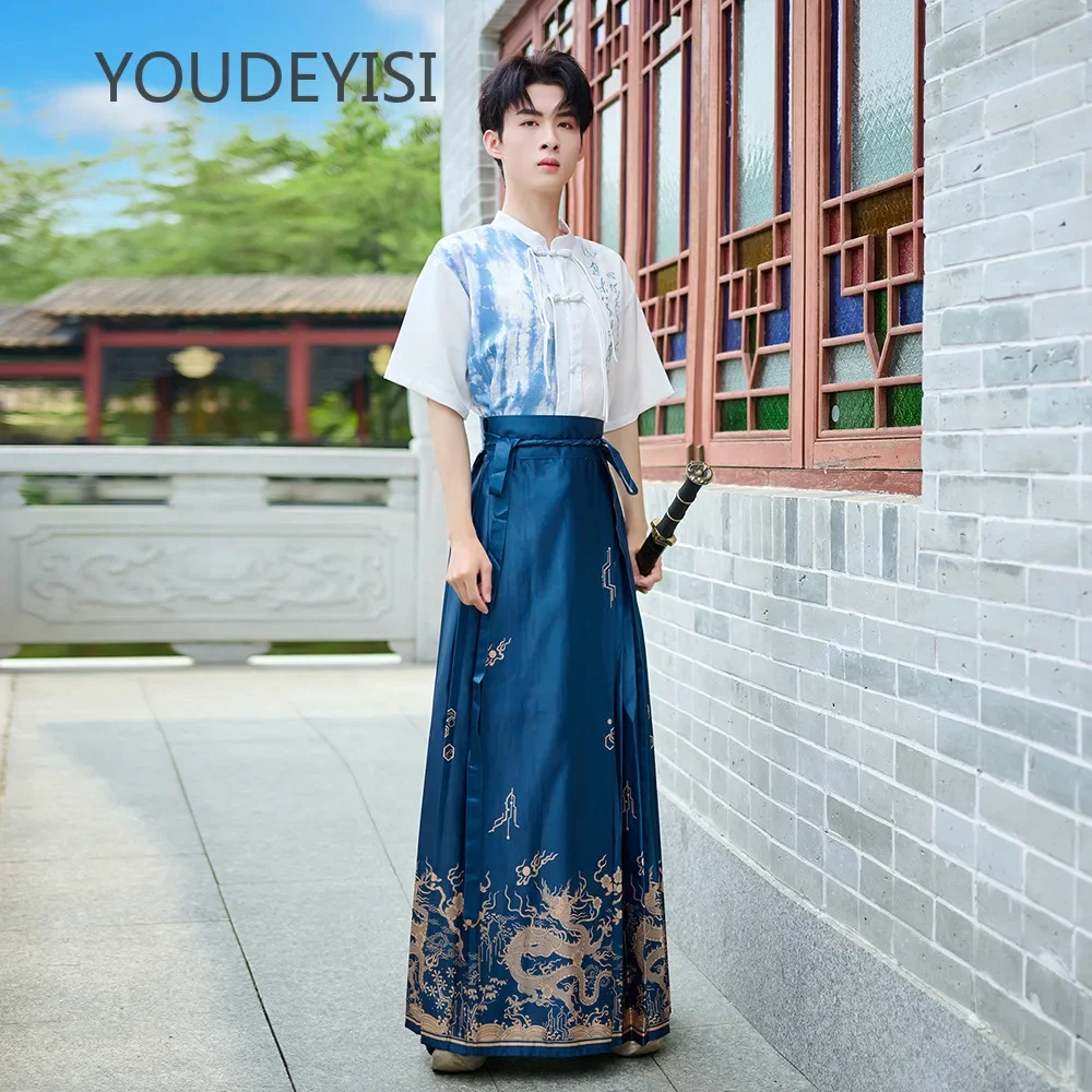 

YOUDEYISI New Chinese Short Sleeve Hanfu Horse Dress for Men and Women Couples Ancient Style Martial Arts Style