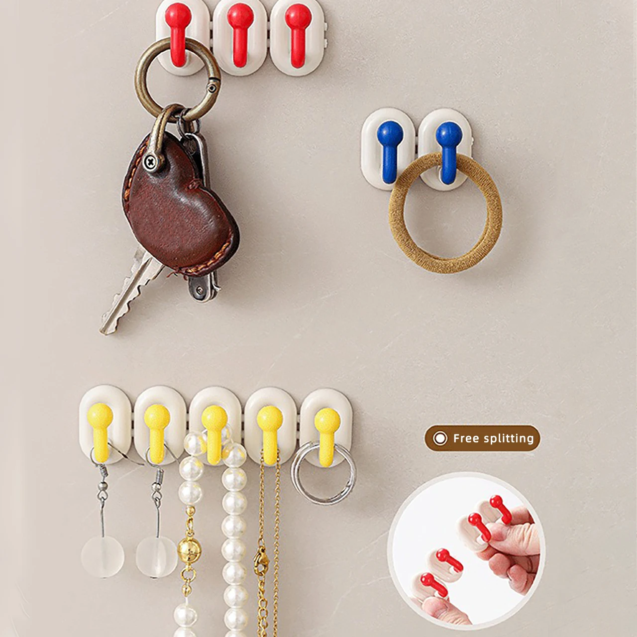 Mini 5 Row Hooks Holder Bathroom Towel Sponge Storage Rack Hat Clothes Seamless Organiser Hanger Kitchen Hooks