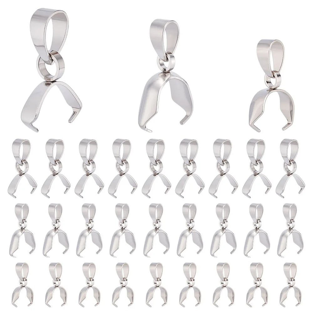 60Pcs 3 Styles Stainless Steel Ice Pick Pinch Bails Pinch Clip Bail Clasp Dangle Charm Pendant Connector Findings for Earring