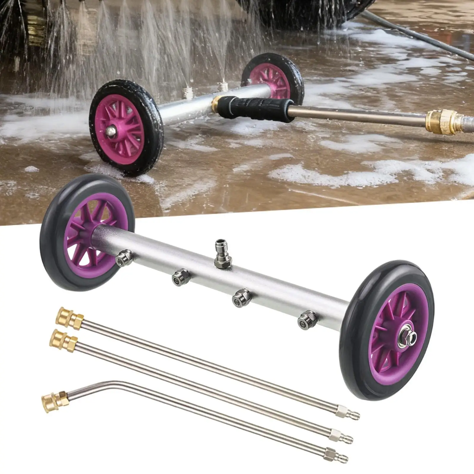 Power Washer Undercarriage Cleaner 1/4 Quick Connect 4 Nozzles Water Broom for Driveway Deck and Auto Cleaning