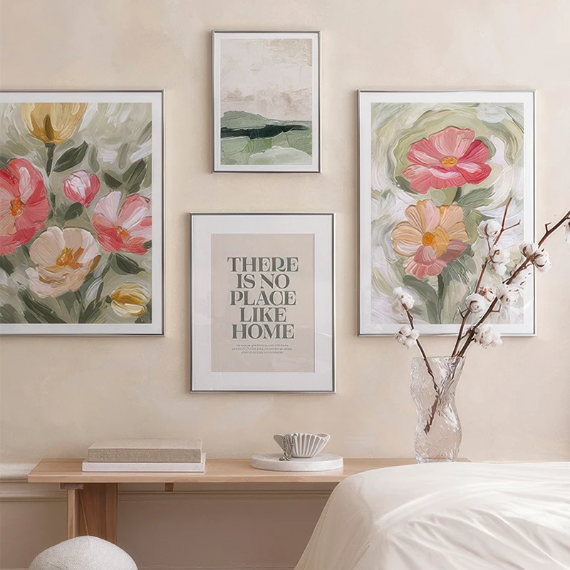 

Retro Painted Blossom Sage Landscape Poster Art Print Canvas Painting Elegant Pictures for Living Room Soft Florals Gallery Wall