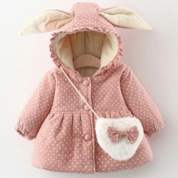 2024 Kids Jacket Winter Girls Korean Fashion Dot Hooded Thick Warm Pink Cute Toddler Coat Baby Clothing Newborn Clothes BC1642-1