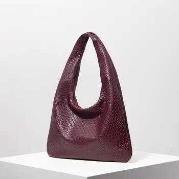 復古仿編織皮革單肩包,女士手提包,大容量托特包,新月形包,拉鍊腋下包,日常通勤包(圖案隨機) 8 最佳銷售 紅色編織袋 - №3