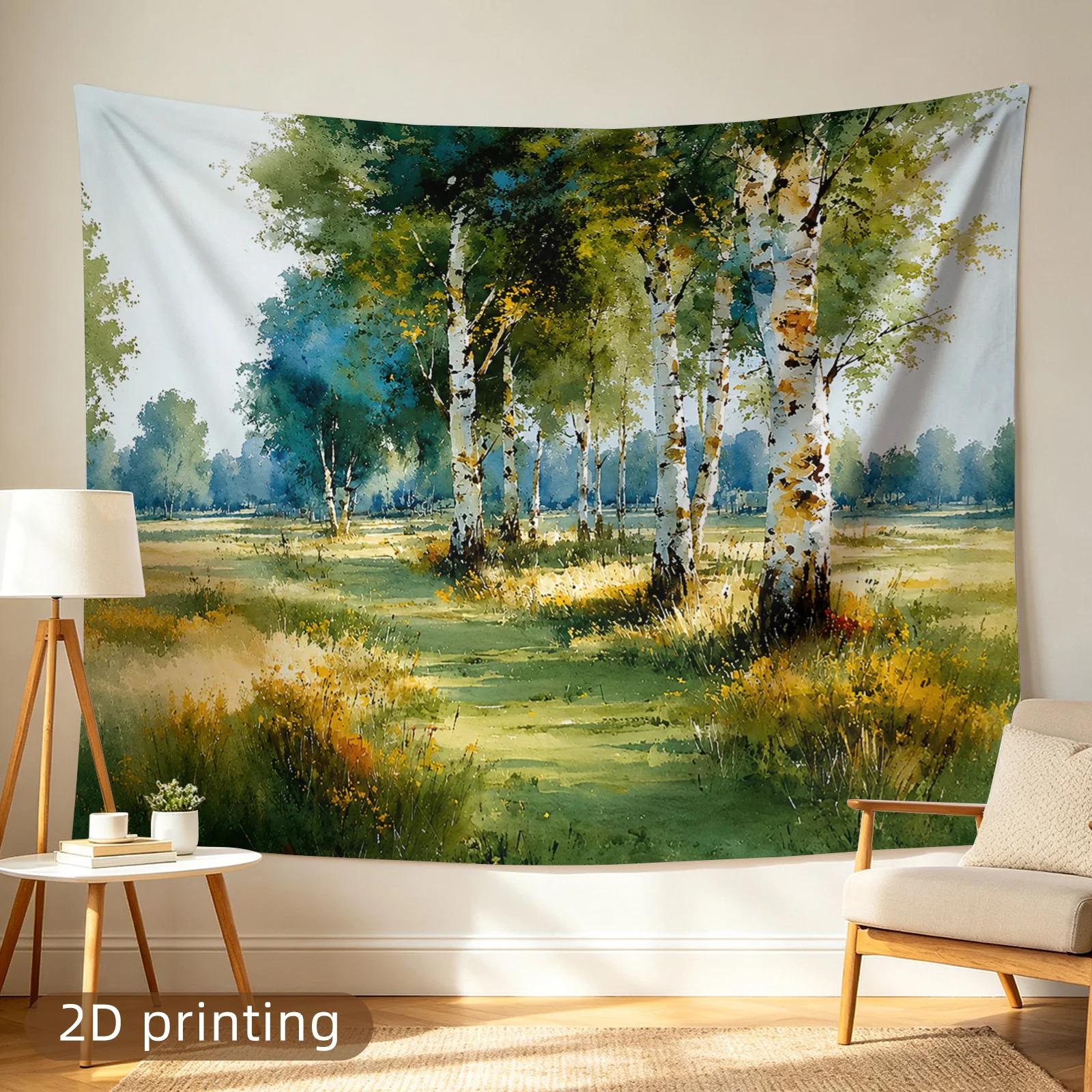 Luxury Woodland Forest Tapestry Wall Hanging Canvas Print Nature Landscape Decor Birch Trees Boho Style Polyester Home Accent Ar