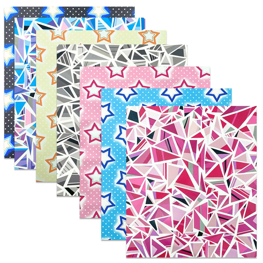

Geometric Graffiti Star Dot Pattern PVC Vinyl PU Leather Fabric Roll Candy Color for DIY Craft Bow Making Bags Decor Hair Clips