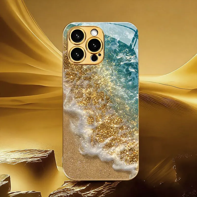 

A Shimmering Golden Wave Phone Case Glass for Iphone 17, 17 Pro, 17 Air, 17 Pro Max, As Well As 16, 15, 14, 13, 12
