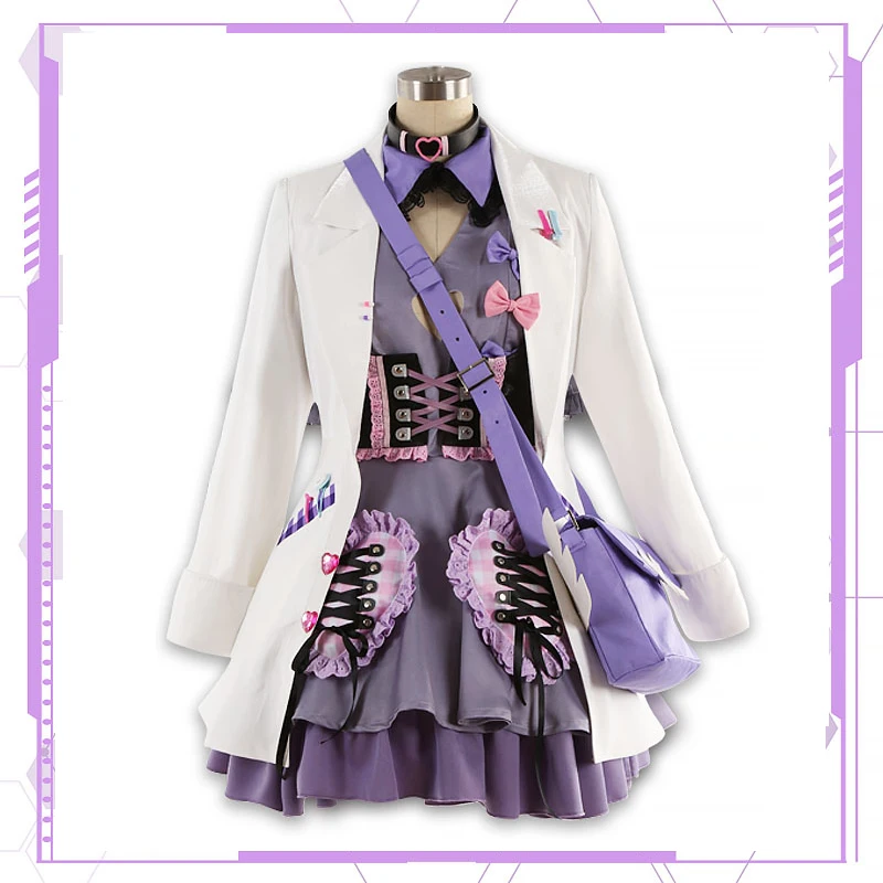 Vtuber Sukoya Kana Cosplay Purple cute Gothic Retro corset lolita Dress waistband with White coat suit Custom Costume A