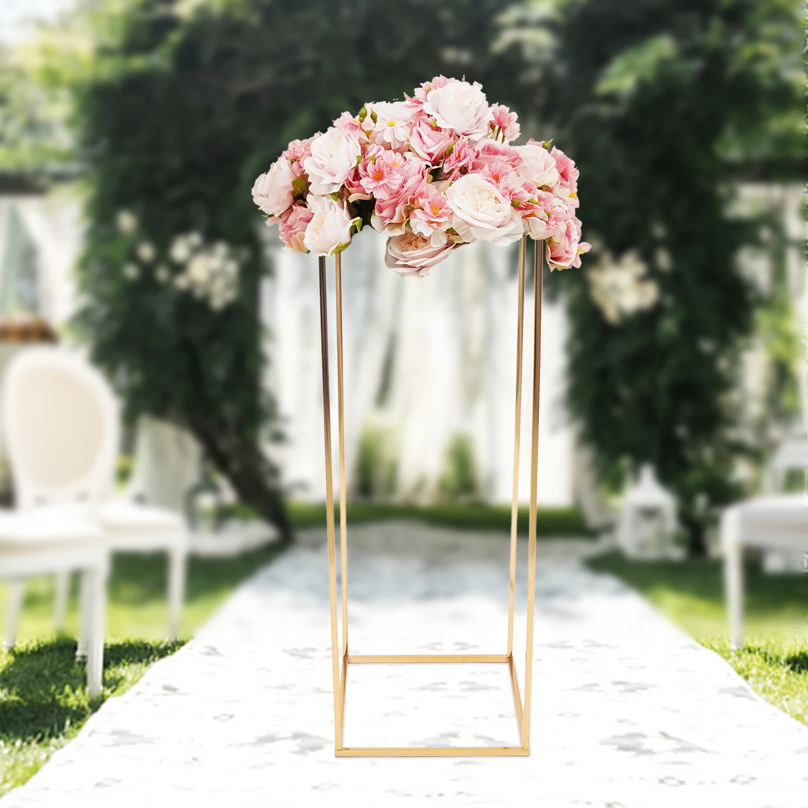 Golden Wedding Column Flower Stand 29*29*80cm Flower Floor Stand For Arrangement Wedding Party Dinner Centerpiece