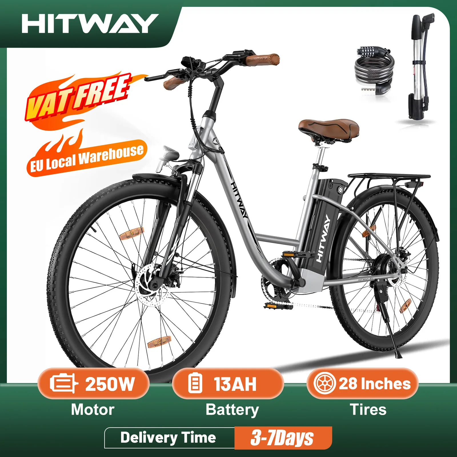 HITWAY Electric bike for adults, 28 inch electric city bike, suburban e-bike, removable battery 36V/13Ah