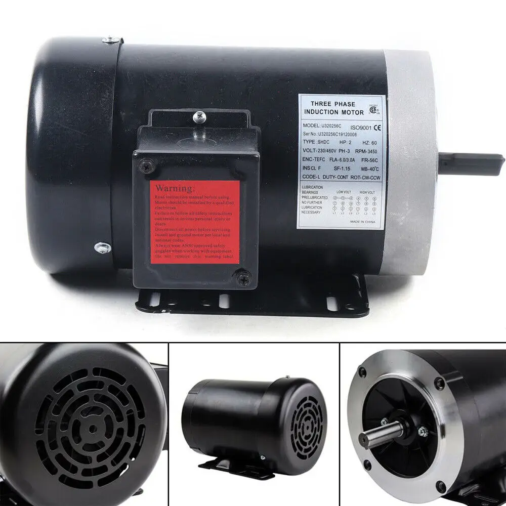 2HP 3 Phase Electric Motor 56C Frame 3450 RPM SHDC 208-230/460 Volt Base-Mounted 5/8 in Shaft Dia Three Phase Electric Motor