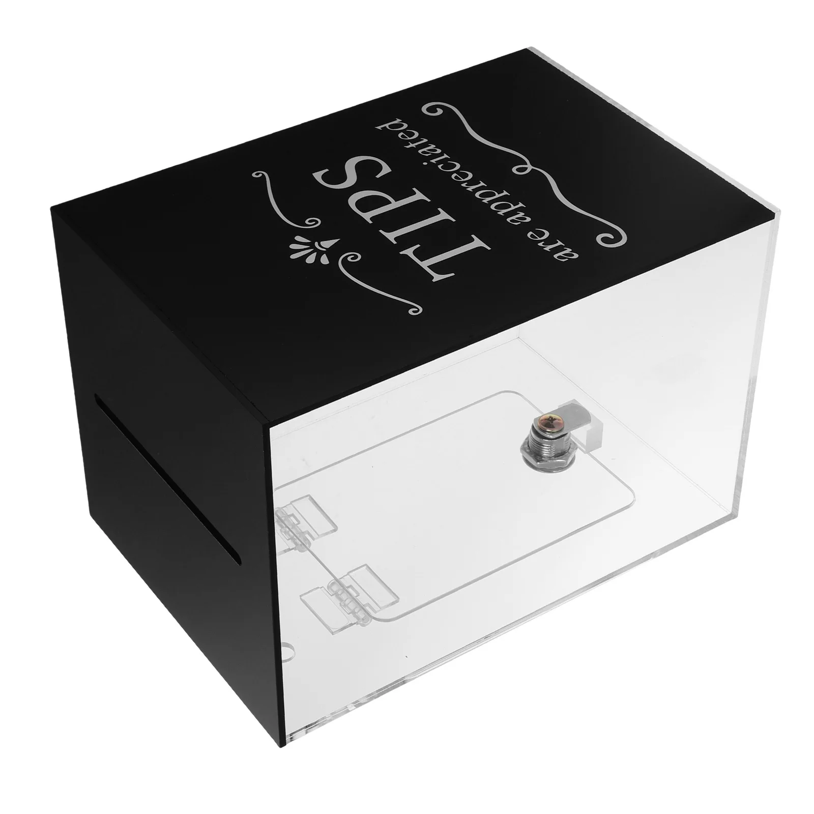 

Acrylic Tip Box Transparent Container Slot Bars Restaurants Donation Collection Suggestion Tip Lock Box