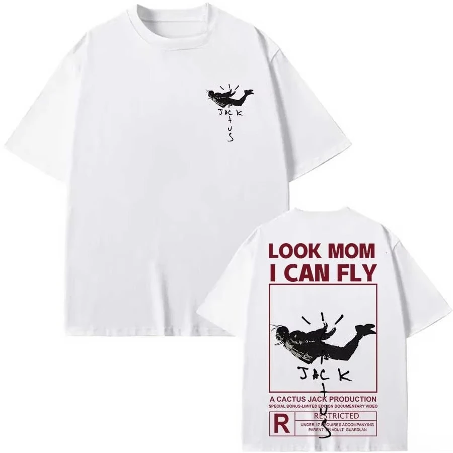2026 Neues Baumwoll-T-Shirt für Herren Mode Hip-Hop T-Shirts Cactus Jack Locker Geschnittene Kurzarm-Shirts Fan-Geschenk Oberteile Herren Look Mom I Can Fly K23