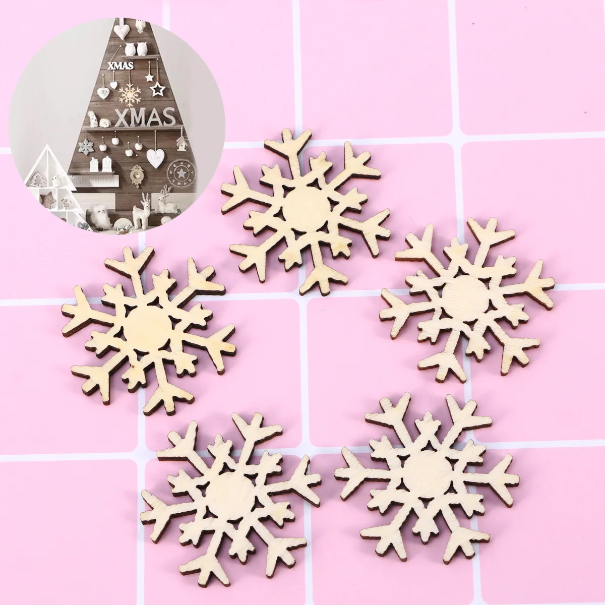 

50pcs Christmas Tree Decoration Wooden Slices Xmas Hanging Ornament For Holiday Home Party Diy Crafts Festive Gift Decor