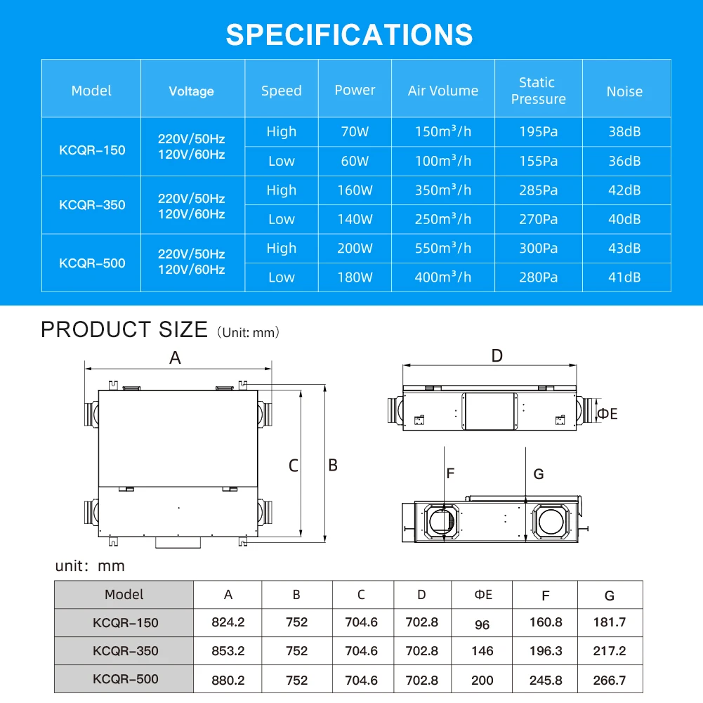 KCvents Heat Recovery Ventilation Fresh Air System House Recuperator For Ventilation Large Air Volume Low Noise Energy-saving