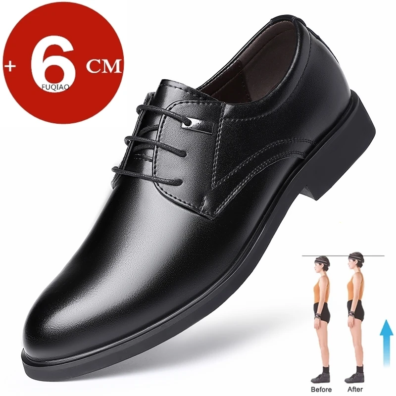

6cm Height Increasing Business Formal Men Shoes Cowhide Elevator Shoes Comfortable Non Slip Formal Wedding Office Dress Oxfords