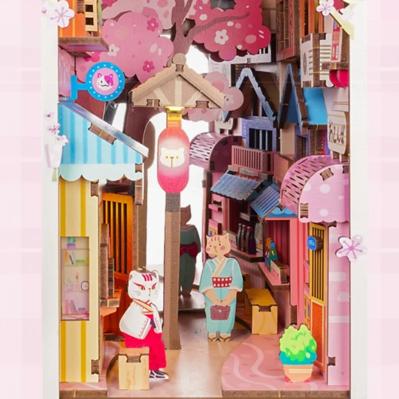 OUZEY Kawaii Cat Book Nook DIY، بقالة صغيرة ذات طابع وردي، هدية بيت الدمى اللطيفة للفتيات المراهقات #4