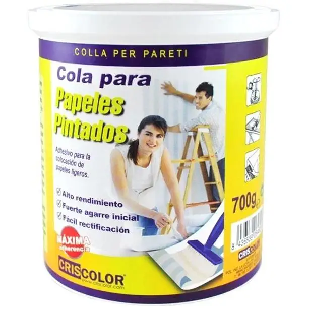Criscolor Cola para Papel Pintado 700g - Adhesivo para Papeles Ligeros con Fuerte Agarre Inicial y Fácil Rectificación