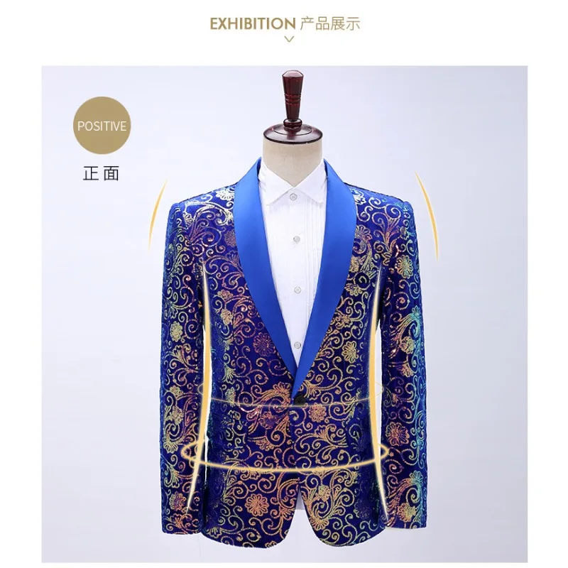 

Мужской костюм с пайетками в азиатском стиле с облачным узором, на заказ для выступлений на сцене ведущих и певцов.