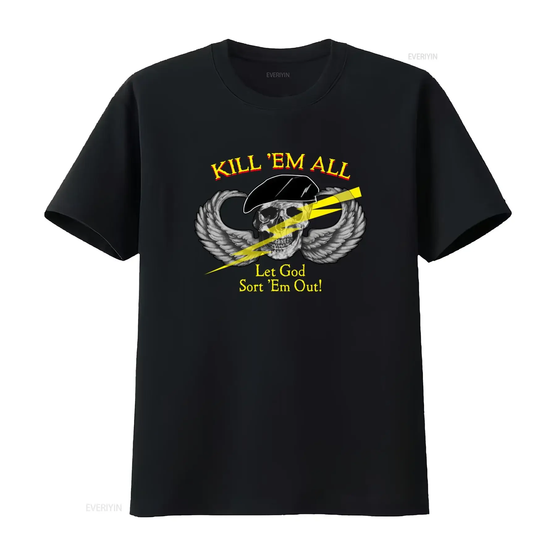 New JRS Enterprises 1986 Kill Em All Let God Sort Out Skull Wings Lightning Bolt T Shirt vintage Washed Breathable homme