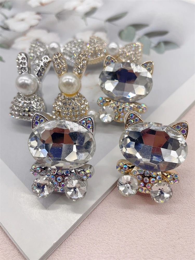 2PCS Schleife-knoten Schnürsenkel Charms Zubehör Bling Strass Katze Schnürsenkel Schnallen DIY Dekorationen Abnehmbare Kaninchen Schuh Clips – Detail 4