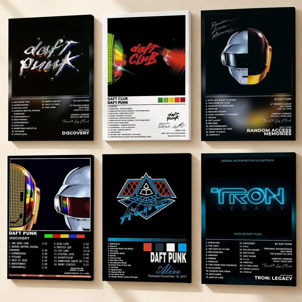 Rock Band D-Daft Punk  Framed Wall Painting Vintage Framed Wall Art Poster Canvas Elegant Home Decor Painting