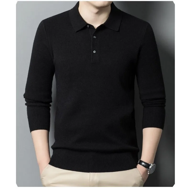Immagine 4: Maglione da uomo con colletto a polo, ideale per la primavera e l’autunno, leggero, caldo e dal design semplice.