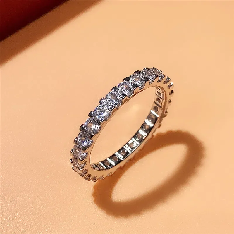 2024 New Trendy Thin Finger Rings Silver Color Band with Shiny Cubic Zirconia Simple Stylish Daily Wear Accessories for Women