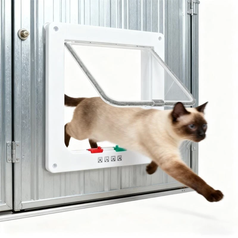 Puerta para Mascotas de Plástico ABS, Puerta para Perros y Gatos con Cierre de 4 Vías, Puerta de Seguridad para Mascotas Pequeñas, Puerta de Seguridad para Cachorros y Gatitos, Uso en Interiores y Exteriores