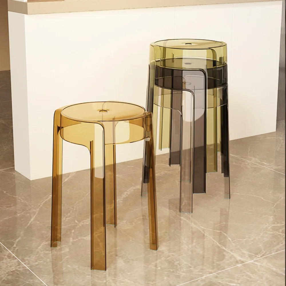 

Luxury Plastic Transparent Stool, Household Thickened Folding Round Stool, Simple Living Room Bench, Dining Chair, Acrylic Chair