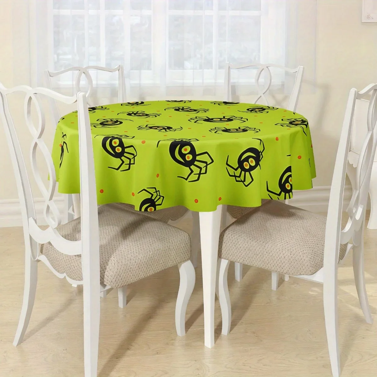 One black spider-web pattern tablecloth with a green background, suitable for home kitchen tables / durable tablecloth