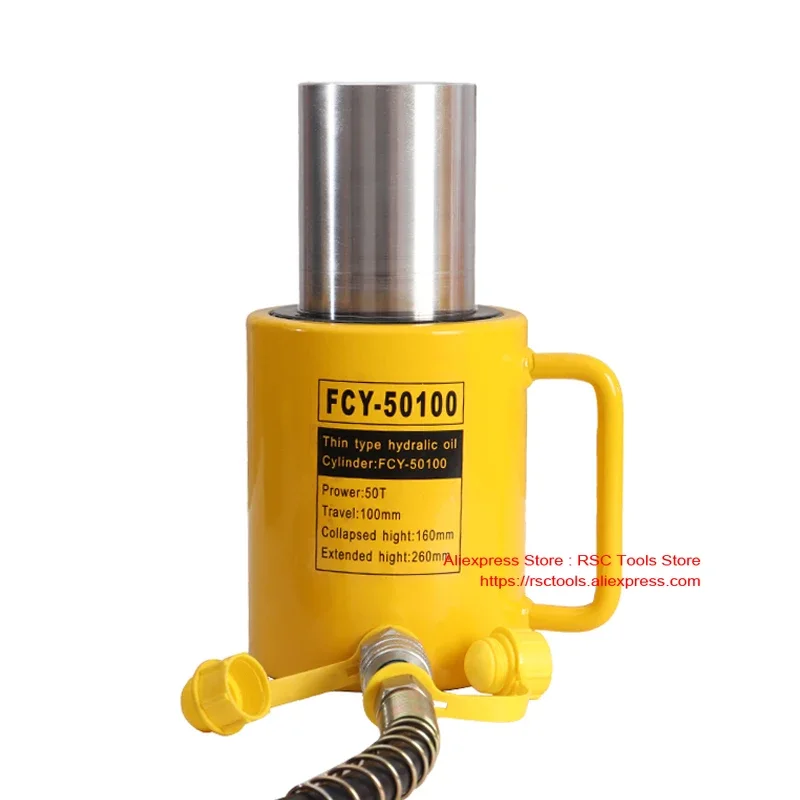 FCY-50100 أسطوانات الرفع الهيدروليكية أسطوانة هيدروليكية طويلة النوع مع مخرج 50T وسكتة 100 مم