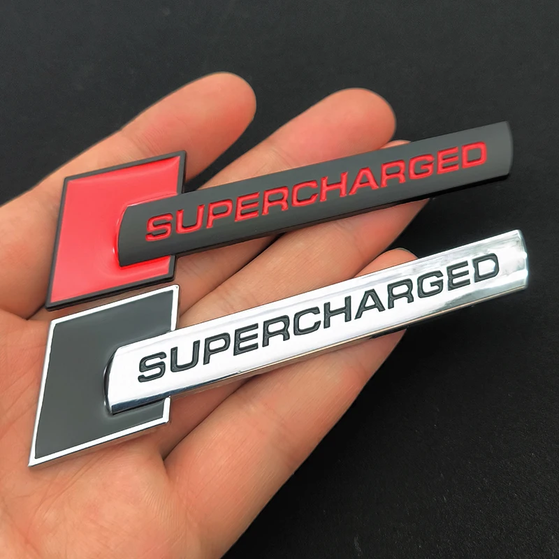 ثلاثية الأبعاد المعادن Supercharged شعار ملصقات السيارات الخلفي الجذع الحاجز شعار شارة مائي لأودي A3 A4 A5 A6 A7 A8 Q3 Q5 Q7 Q8 اكسسوارات
