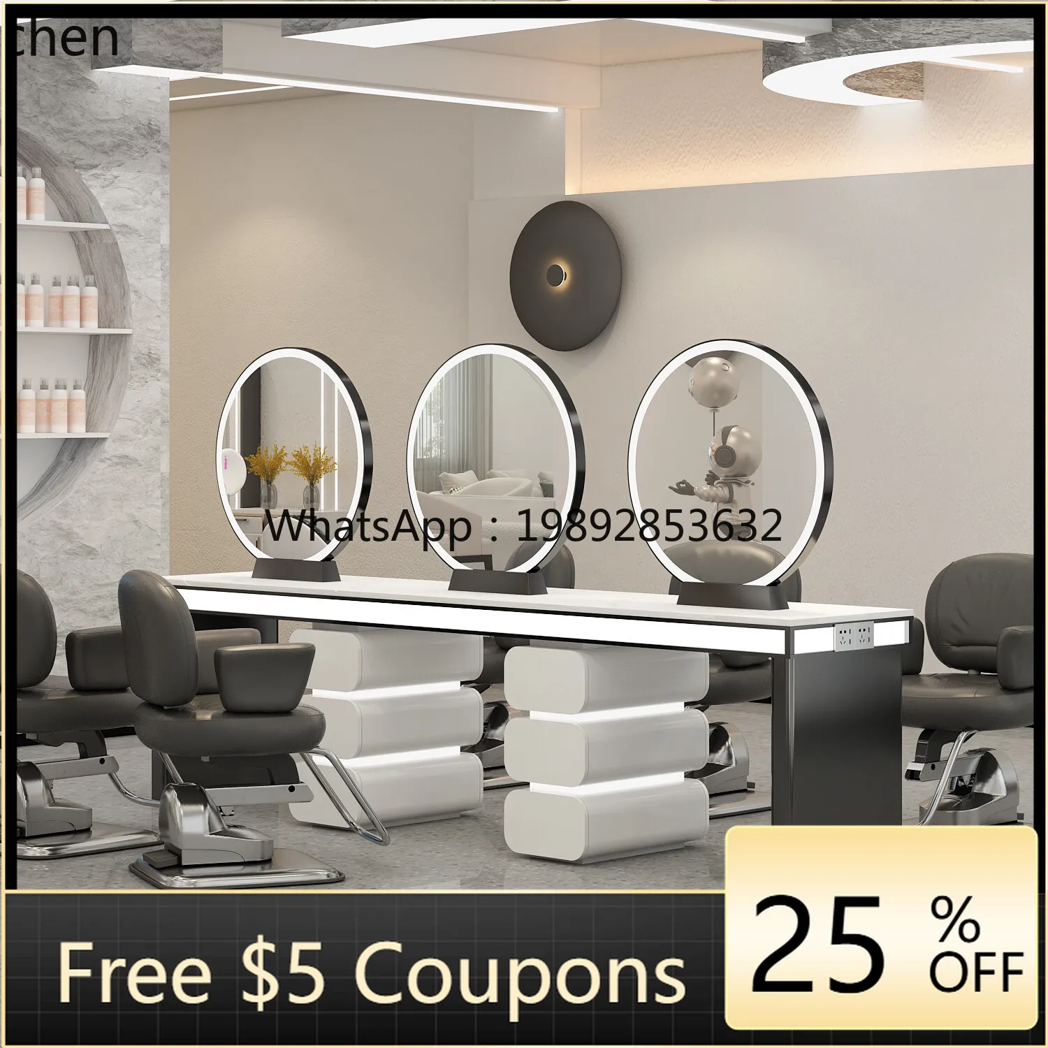 W1  new barber shop mirror hair salon special perm and dyeing table hair cutting six-person mirror cabinet integrated